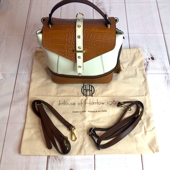 NWT House of Harlow 1960 Cream & Brown Stud Embellished Crossbody/Bag Backpack - Picture 14 of 17